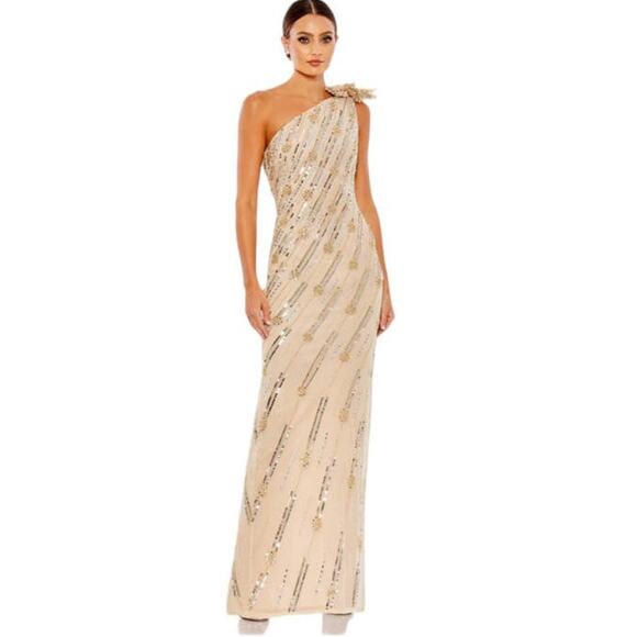 Mac Duggal Size 8 Embellished Floral One Shoulder Gown 93739 Nude NWD - Picture 1 of 13